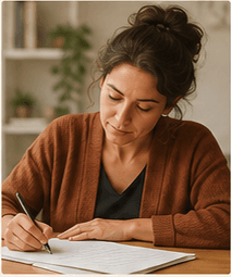 A graphologist reviewing a handwriting sample